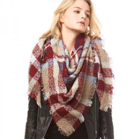 Accessories - Burgundy Plaid Blanket Scarf